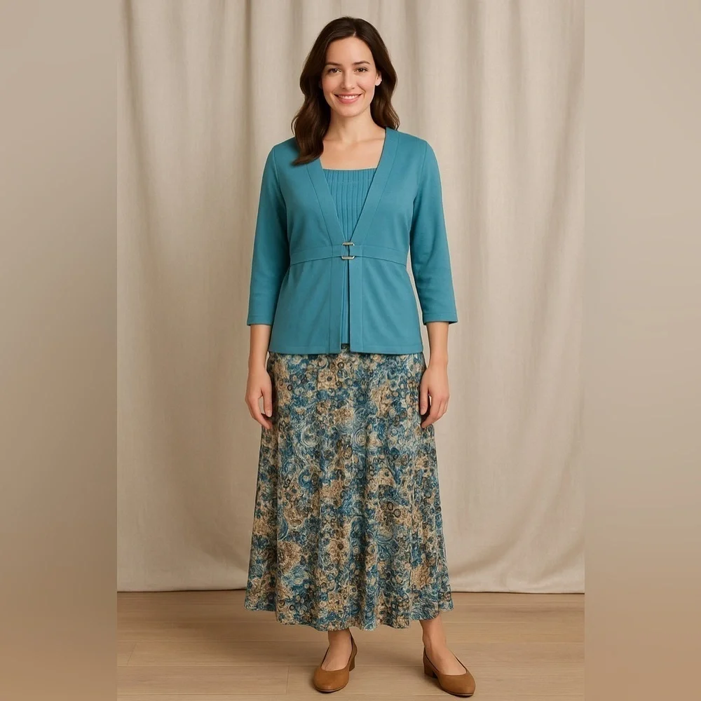 C&B Teal Cardigan & Floral Maxi Skirt Set Sz M/10